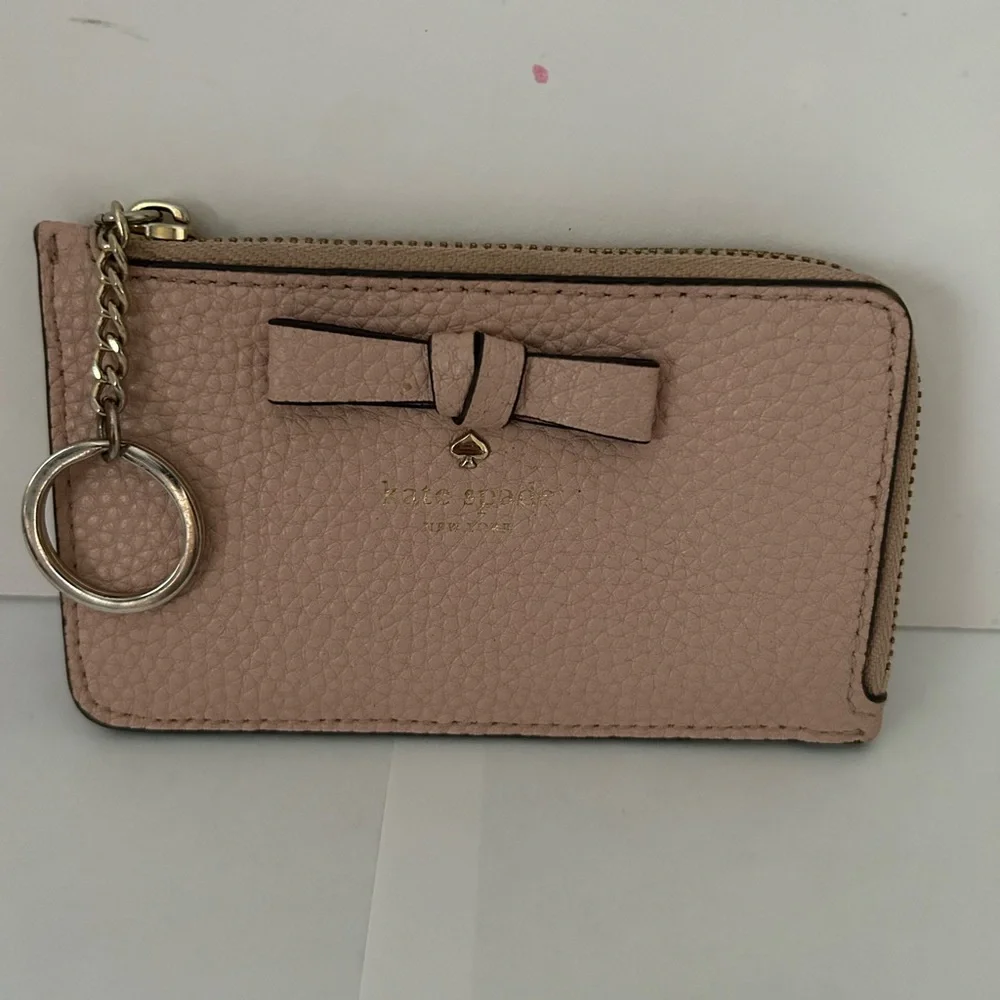 Kate Spade New York Poppy Pebbled Leather Card Wallet Zip Around‎ Pink Keyring
